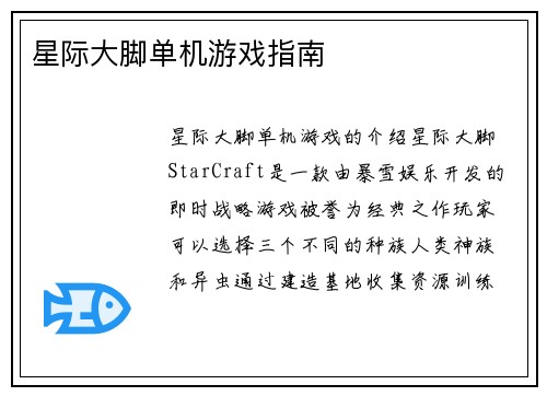 星际大脚单机游戏指南